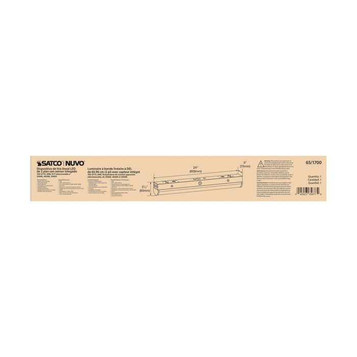 SATCO/NUVO 2 Foot LED 20W Linear Strip Light CCT Selectable 3500K/4000K/5000K White Finish 120-277V Microwave Sensor (65-1700)