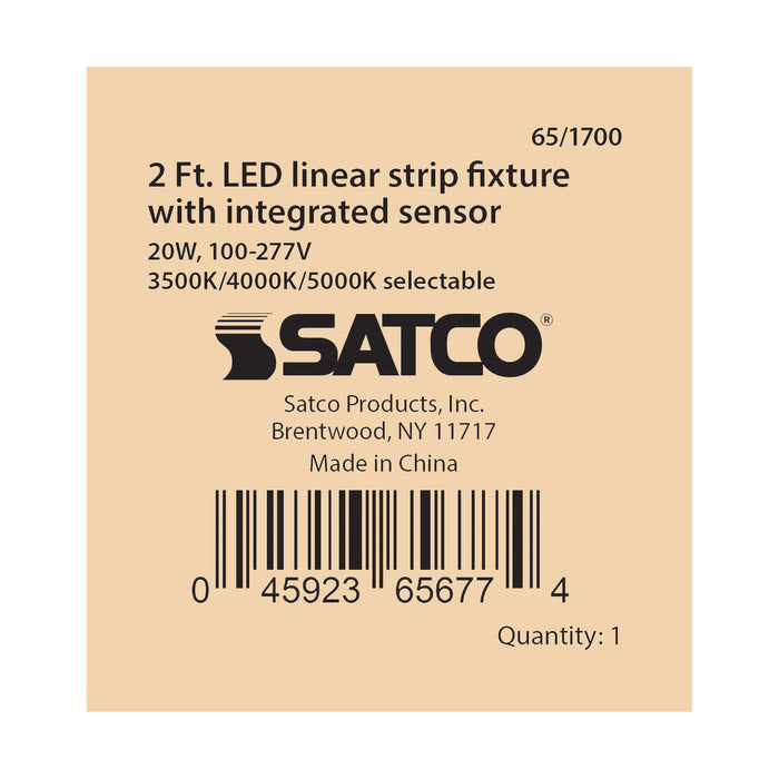 SATCO/NUVO 2 Foot LED 20W Linear Strip Light CCT Selectable 3500K/4000K/5000K White Finish 120-277V Microwave Sensor (65-1700)