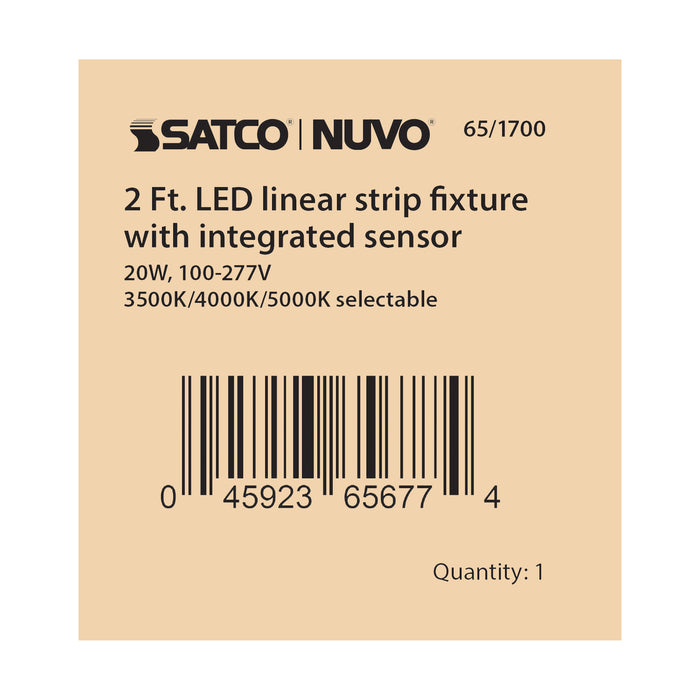 SATCO/NUVO 2 Foot LED 20W Linear Strip Light CCT Selectable 3500K/4000K/5000K White Finish 120-277V Microwave Sensor (65-1700)