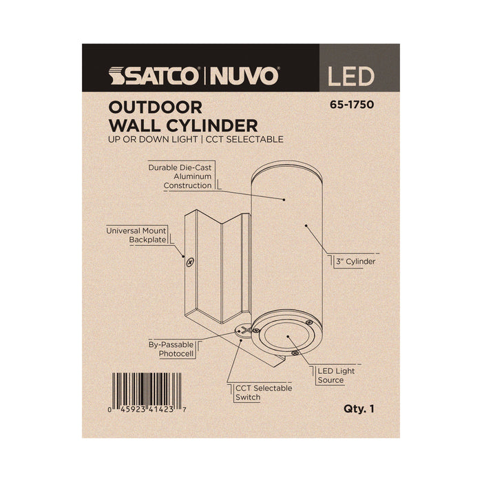 SATCO/NUVO 10W 1-Light Small LED Wall Sconce CCT Selectable 3000K/4000K/5000K 90 CRI Non-Dimmable 120-277V Up Or Down Installation White (65-1750)