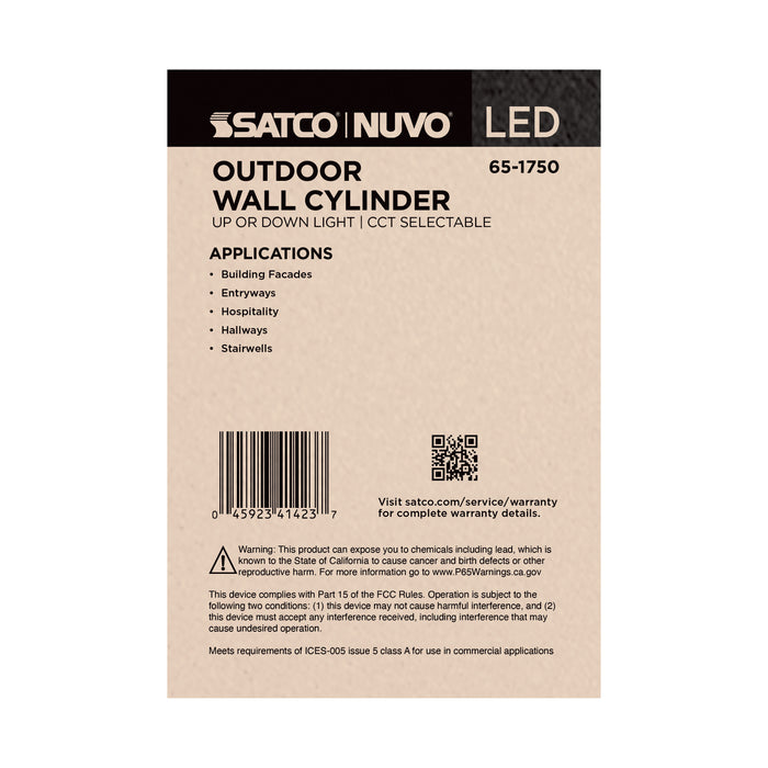 SATCO/NUVO 10W 1-Light Small LED Wall Sconce CCT Selectable 3000K/4000K/5000K 90 CRI Non-Dimmable 120-277V Up Or Down Installation White (65-1750)