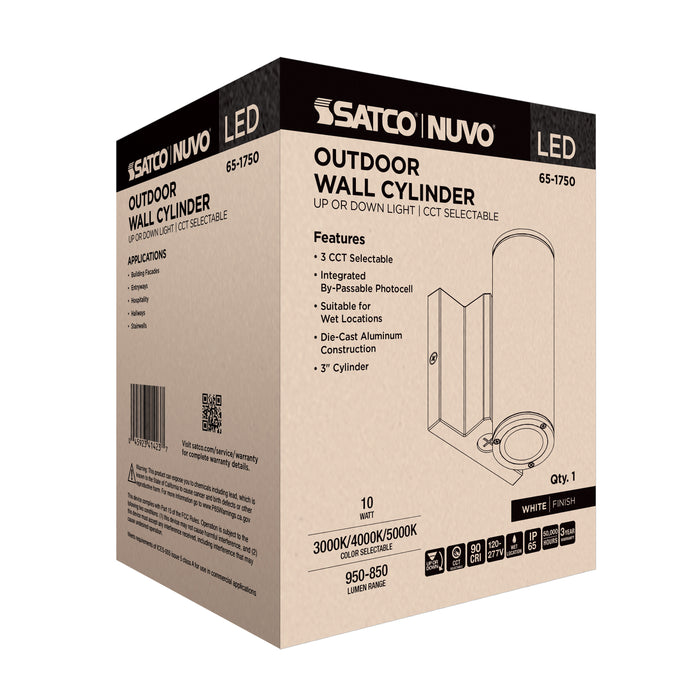 SATCO/NUVO 10W 1-Light Small LED Wall Sconce CCT Selectable 3000K/4000K/5000K 90 CRI Non-Dimmable 120-277V Up Or Down Installation White (65-1750)