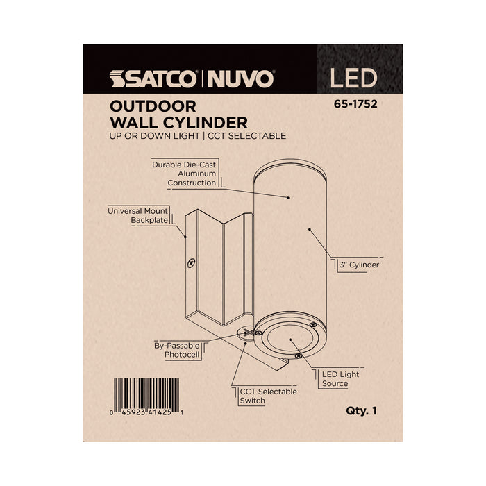 SATCO/NUVO 10W 1-Light Small LED Wall Sconce CCT Selectable 3000K/4000K/5000K 90 CRI Non-Dimmable 120-277V Up Or Down Installation Dark Bronze (65-1752)