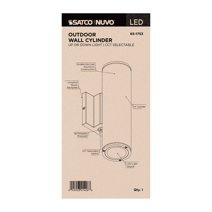 SATCO/NUVO 10W 1-Light Medium LED Wall Sconce CCT Selectable 3000K/4000K/5000K 90 CRI Non-Dimmable 120-277V Up Or Down Installation White (65-1753)