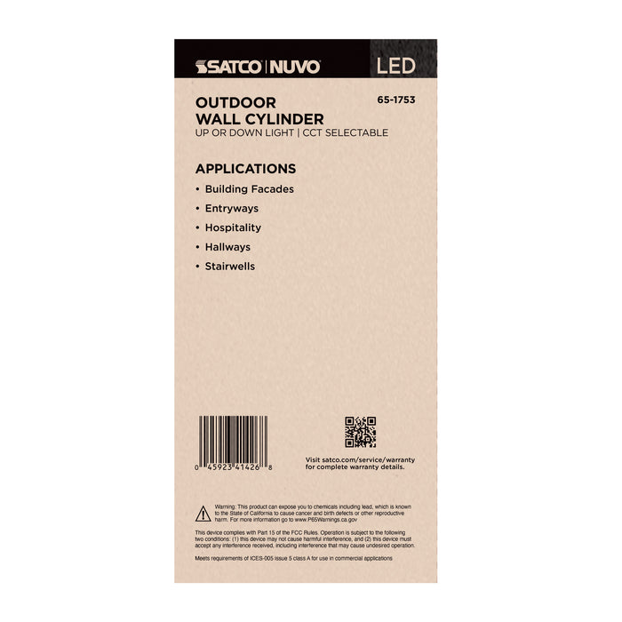 SATCO/NUVO 10W 1-Light Medium LED Wall Sconce CCT Selectable 3000K/4000K/5000K 90 CRI Non-Dimmable 120-277V Up Or Down Installation White (65-1753)