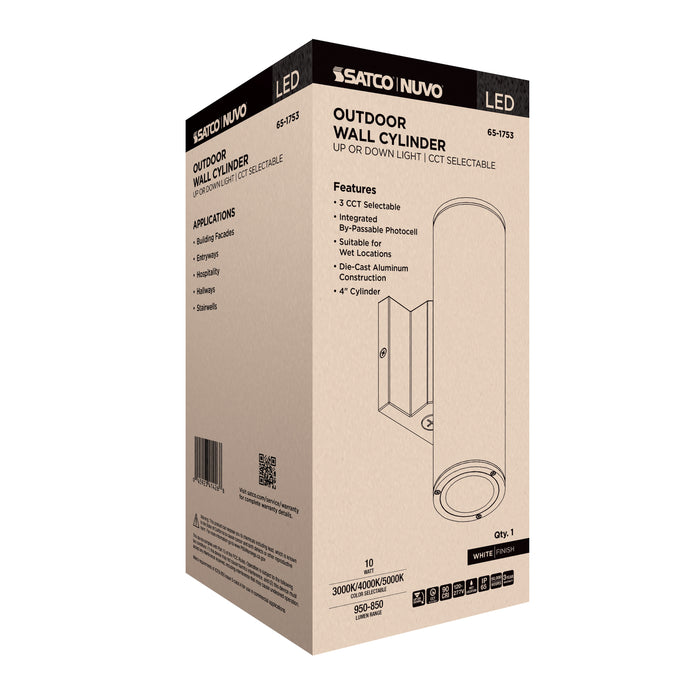 SATCO/NUVO 10W 1-Light Medium LED Wall Sconce CCT Selectable 3000K/4000K/5000K 90 CRI Non-Dimmable 120-277V Up Or Down Installation White (65-1753)