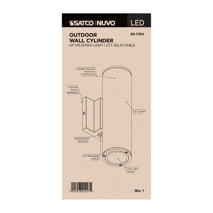 SATCO/NUVO 10W 1-Light Medium LED Wall Sconce CCT Selectable 3000K/4000K/5000K 90 CRI Non-Dimmable 120-277V Up Or Down Installation Black (65-1754)