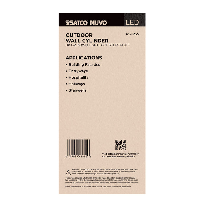 SATCO/NUVO 10W 1-Light Medium LED Wall Sconce CCT Selectable 3000K/4000K/5000K 90 CRI Non-Dimmable 120-277V Up Or Down Installation Dark Bronze (65-1755)