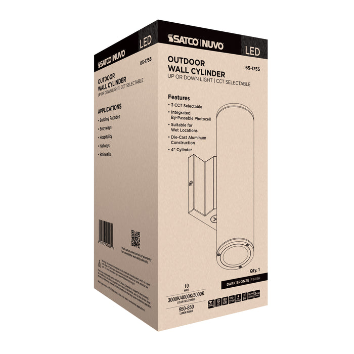 SATCO/NUVO 10W 1-Light Medium LED Wall Sconce CCT Selectable 3000K/4000K/5000K 90 CRI Non-Dimmable 120-277V Up Or Down Installation Dark Bronze (65-1755)
