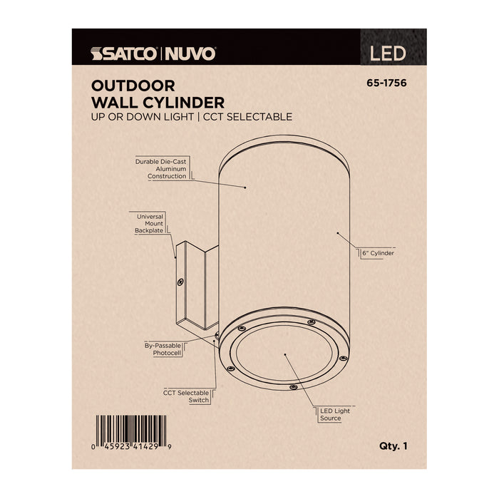 SATCO/NUVO 20W 1-Light Large LED Wall Sconce CCT Selectable 3000K/4000K/5000K 90 CRI Non-Dimmable 120-277V Up Or Down Installation White (65-1756)