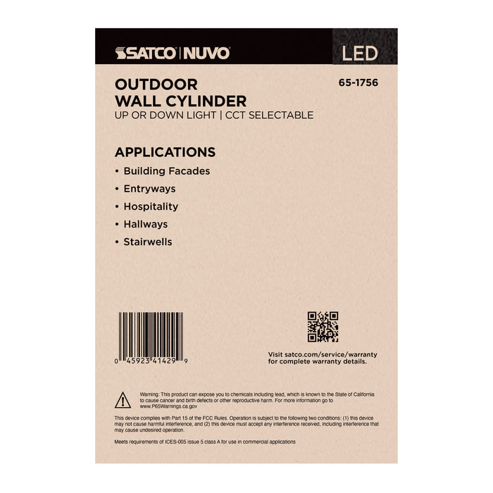 SATCO/NUVO 20W 1-Light Large LED Wall Sconce CCT Selectable 3000K/4000K/5000K 90 CRI Non-Dimmable 120-277V Up Or Down Installation White (65-1756)