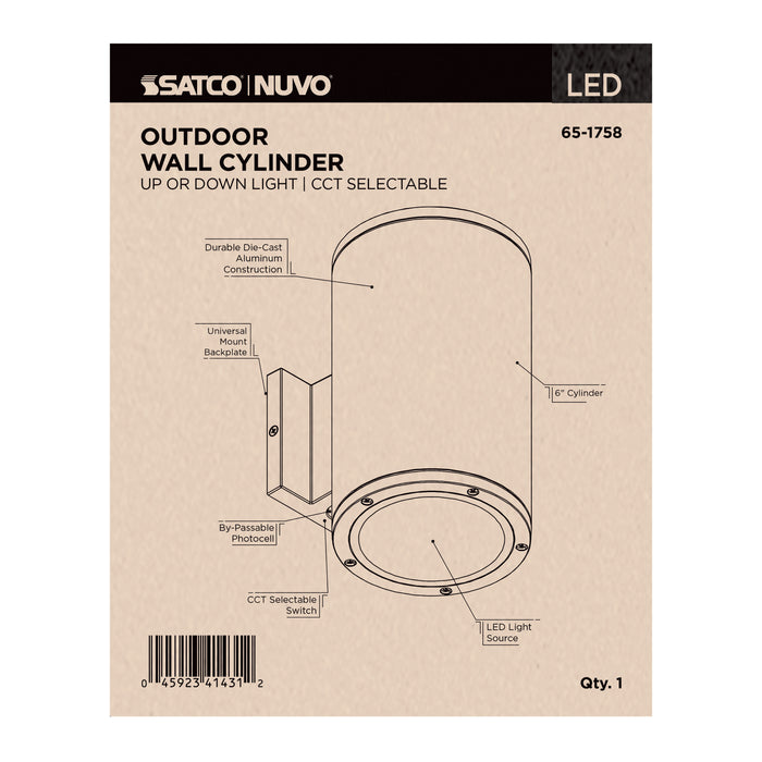 SATCO/NUVO 20W 1-Light Large LED Wall Sconce CCT Selectable 3000K/4000K/5000K 90 CRI Non-Dimmable 120-277V Up Or Down Installation Dark Bronze (65-1758)
