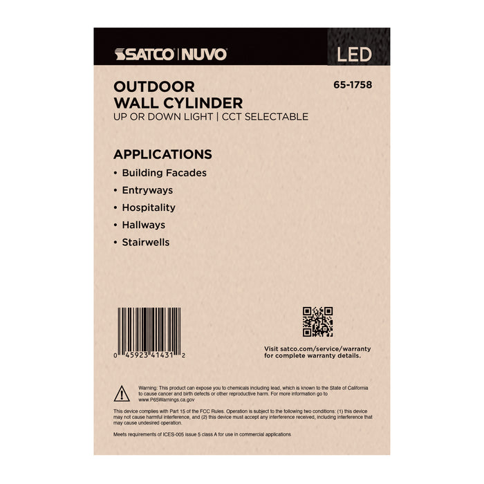 SATCO/NUVO 20W 1-Light Large LED Wall Sconce CCT Selectable 3000K/4000K/5000K 90 CRI Non-Dimmable 120-277V Up Or Down Installation Dark Bronze (65-1758)