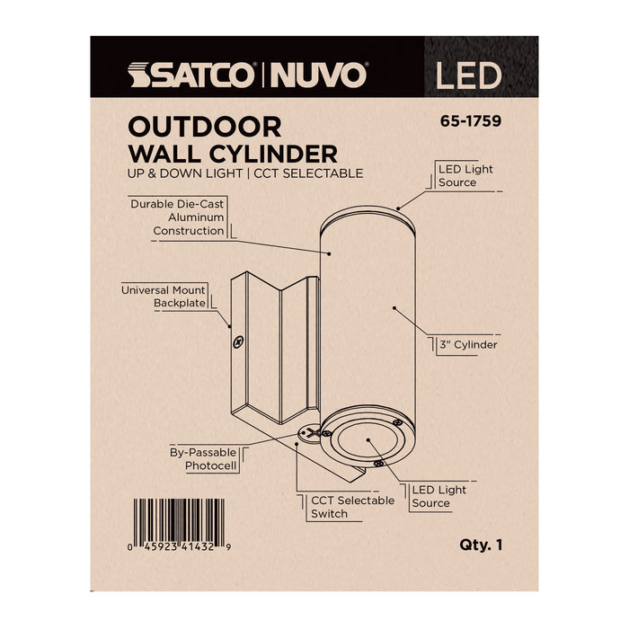 SATCO/NUVO 10W 2-Light Small LED Wall Sconce CCT Selectable 3000K/4000K/5000K 90 CRI Non-Dimmable 120-277V Up And Down Installation White (65-1759)