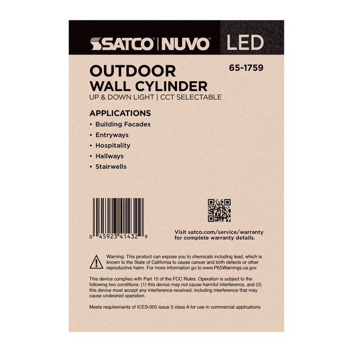 SATCO/NUVO 10W 2-Light Small LED Wall Sconce CCT Selectable 3000K/4000K/5000K 90 CRI Non-Dimmable 120-277V Up And Down Installation White (65-1759)