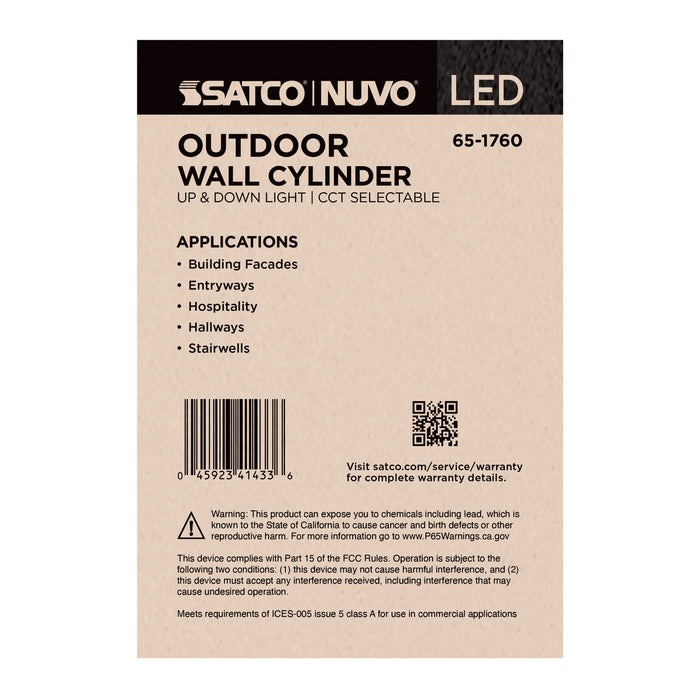 SATCO/NUVO 10W 2-Light Small LED Wall Sconce CCT Selectable 3000K/4000K/5000K 90 CRI Non-Dimmable 120-277V Up And Down Installation Black (65-1760)