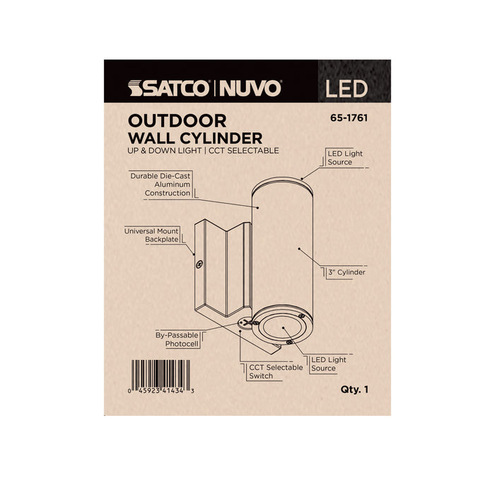 SATCO/NUVO 10W 2-Light Small LED Wall Sconce CCT Selectable 3000K/4000K/5000K 90 CRI Non-Dimmable 120-277V Up And Down Installation Dark Bronze (65-1761)
