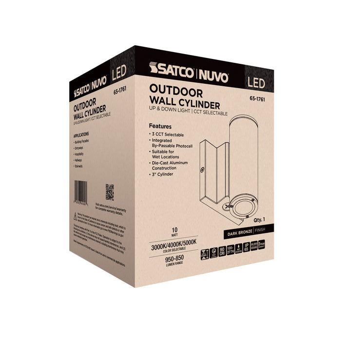 SATCO/NUVO 10W 2-Light Small LED Wall Sconce CCT Selectable 3000K/4000K/5000K 90 CRI Non-Dimmable 120-277V Up And Down Installation Dark Bronze (65-1761)