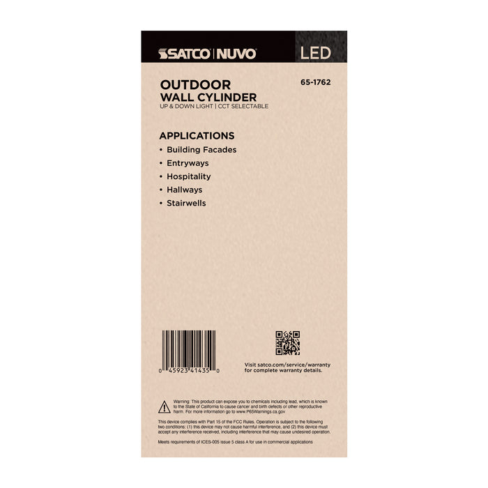 SATCO/NUVO 20W 2-Light Medium LED Wall Sconce CCT Selectable 3000K/4000K/5000K 90 CRI Non-Dimmable 120-277V Up And Down Installation White (65-1762)