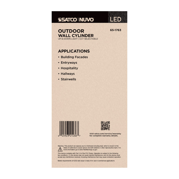 SATCO/NUVO 20W 2-Light Medium LED Wall Sconce CCT Selectable 3000K/4000K/5000K 90 CRI Non-Dimmable 120-277V Up And Down Installation Black (65-1763)
