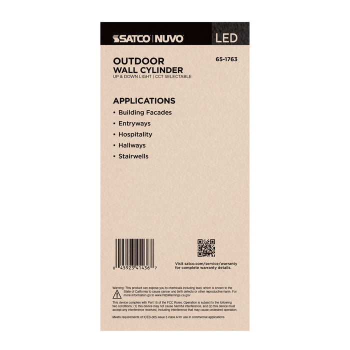 SATCO/NUVO 20W 2-Light Medium LED Wall Sconce CCT Selectable 3000K/4000K/5000K 90 CRI Non-Dimmable 120-277V Up And Down Installation Black (65-1763)