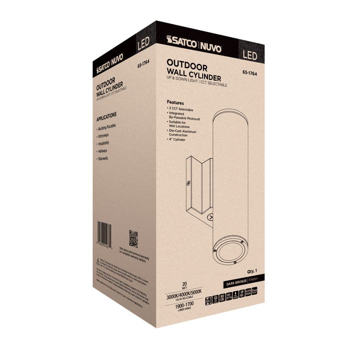 SATCO/NUVO 20W 2-Light Medium LED Wall Sconce CCT Selectable 3000K/4000K/5000K 90 CRI Non-Dimmable 120-277V Up And Down Installation Dark Bronze (65-1764)