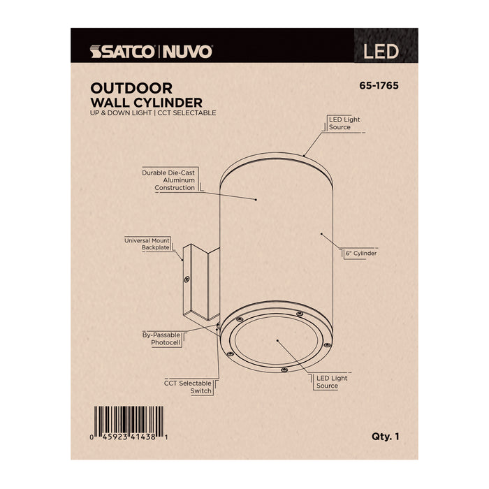 SATCO/NUVO 36W 2-Light Large LED Wall Sconce CCT Selectable 3000K/4000K/5000K 90 CRI Non-Dimmable 120-277V Up And Down Installation White (65-1765)
