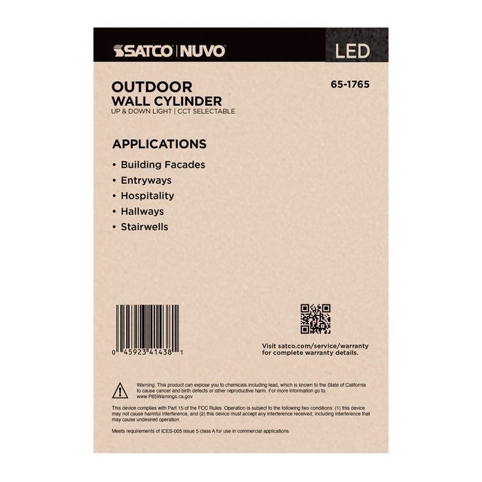 SATCO/NUVO 36W 2-Light Large LED Wall Sconce CCT Selectable 3000K/4000K/5000K 90 CRI Non-Dimmable 120-277V Up And Down Installation White (65-1765)
