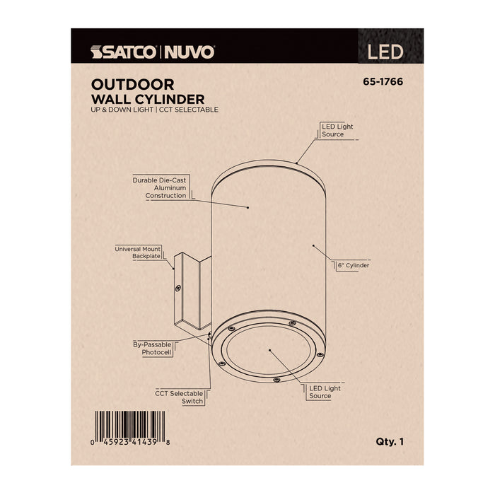 SATCO/NUVO 36W 2-Light Large LED Wall Sconce CCT Selectable 3000K/4000K/5000K 90 CRI Non-Dimmable 120-277V Up And Down Installation Black (65-1766)