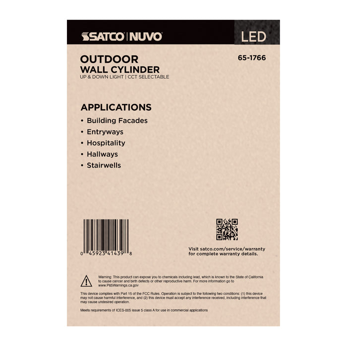 SATCO/NUVO 36W 2-Light Large LED Wall Sconce CCT Selectable 3000K/4000K/5000K 90 CRI Non-Dimmable 120-277V Up And Down Installation Black (65-1766)