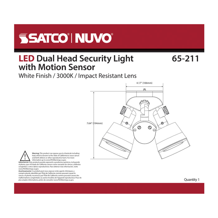 SATCO/NUVO LED Security Light Dual Head White Finish 3000K Motion Sensor (65-211)