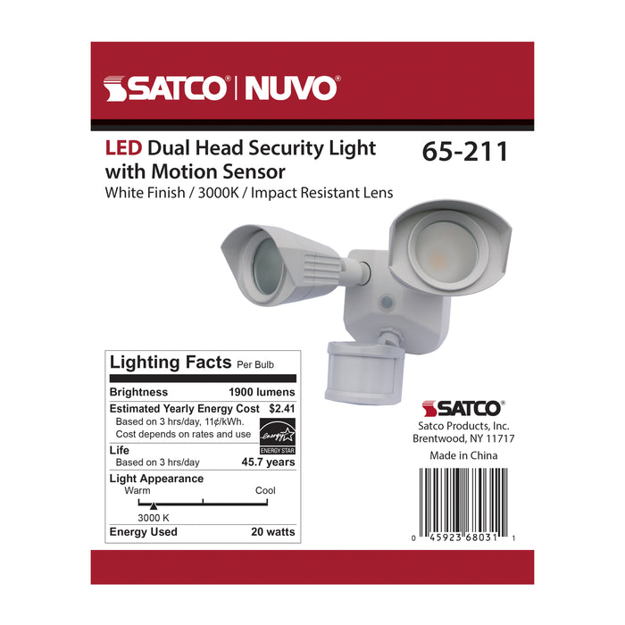 SATCO/NUVO LED Security Light Dual Head White Finish 3000K Motion Sensor (65-211)
