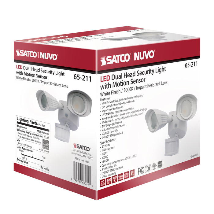 SATCO/NUVO LED Security Light Dual Head White Finish 3000K Motion Sensor (65-211)