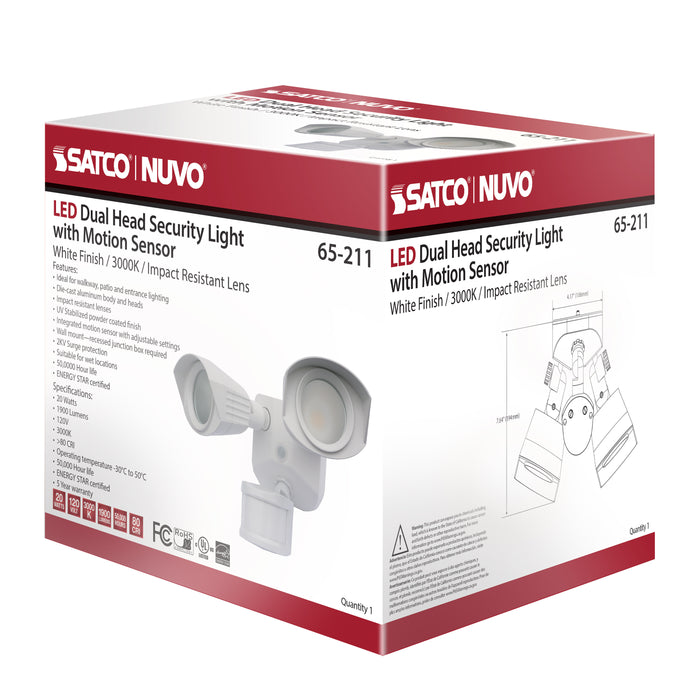 SATCO/NUVO LED Security Light Dual Head White Finish 3000K Motion Sensor (65-211)