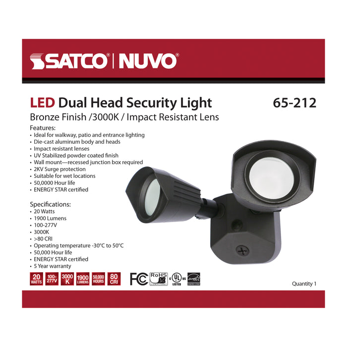 SATCO/NUVO LED Security Light Dual Head Bronze Finish 3000K (65-212)