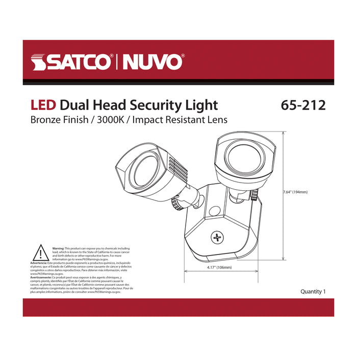 SATCO/NUVO LED Security Light Dual Head Bronze Finish 3000K (65-212)