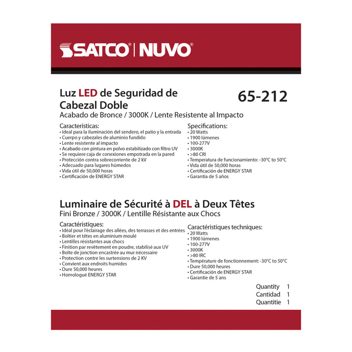 SATCO/NUVO LED Security Light Dual Head Bronze Finish 3000K (65-212)