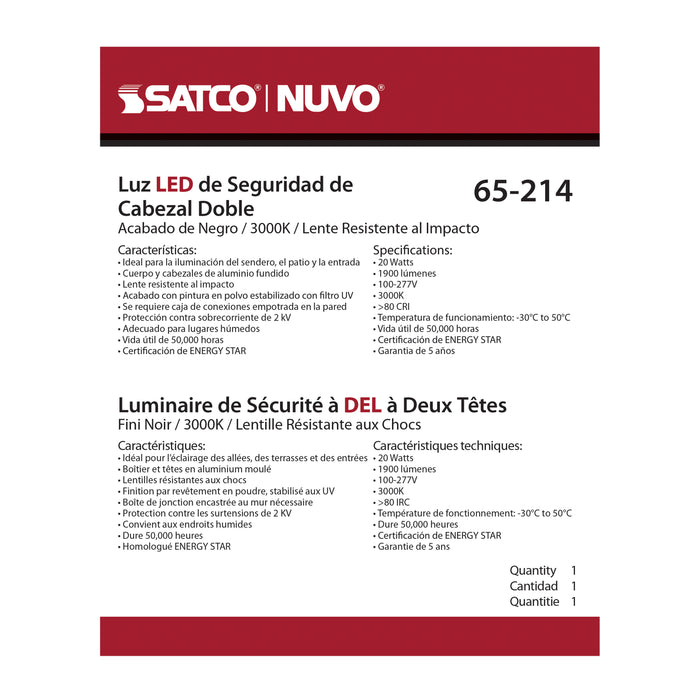 SATCO/NUVO LED Security Light Dual Head Black Finish 3000K (65-214)