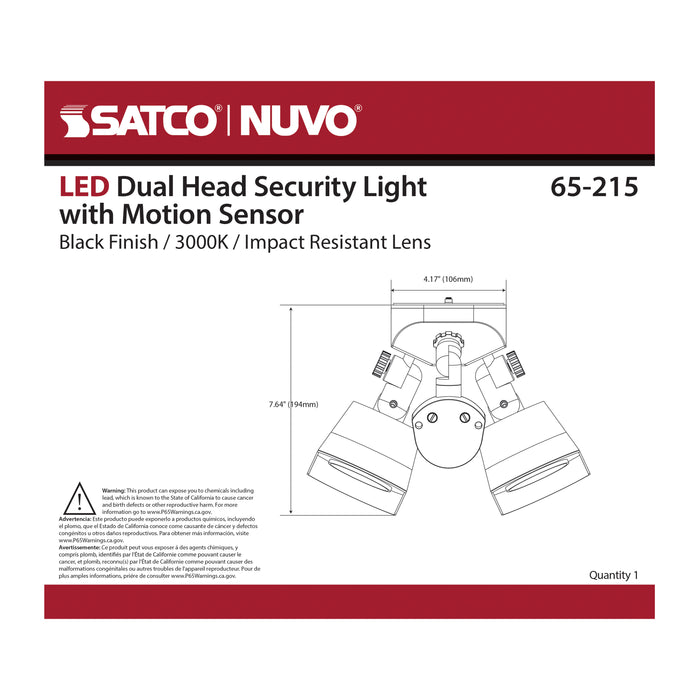 SATCO/NUVO LED Security Light Dual Head Black Finish 3000K Motion Sensor (65-215)
