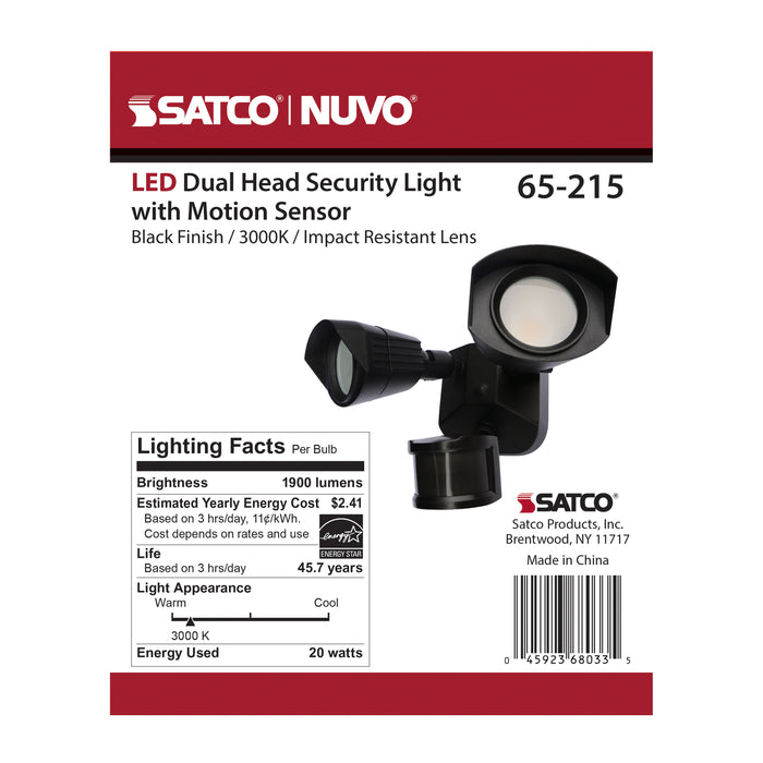 SATCO/NUVO LED Security Light Dual Head Black Finish 3000K Motion Sensor (65-215)
