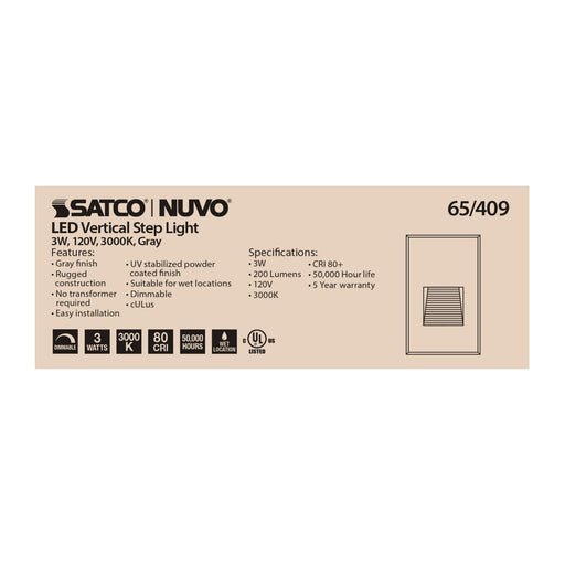 SATCO/NUVO LED Vertical Step Light 3W Gray Finish 120V 3000K (65-409)