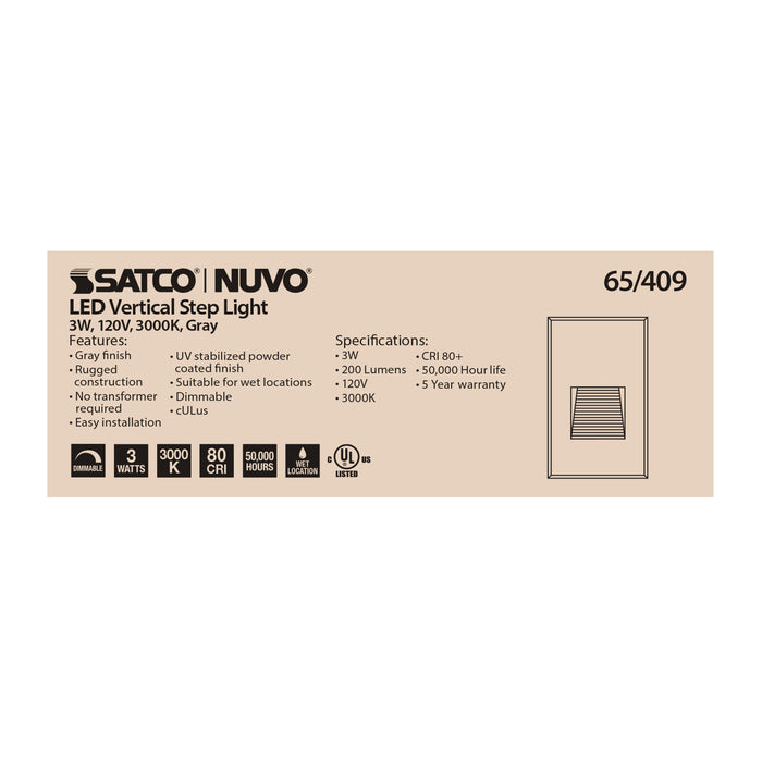 SATCO/NUVO LED Vertical Step Light 3W Gray Finish 120V 3000K (65-409)