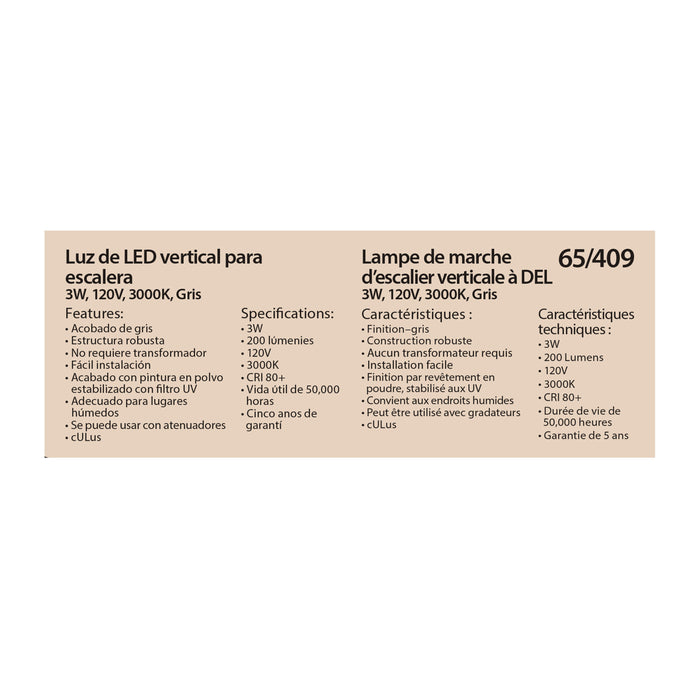 SATCO/NUVO LED Vertical Step Light 3W Gray Finish 120V 3000K (65-409)