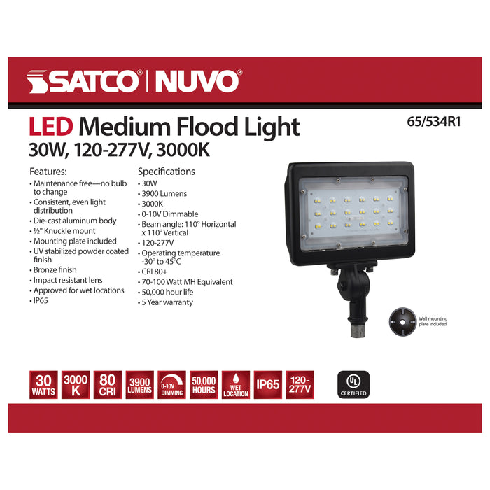 SATCO/NUVO LED Medium Flood Light 30W 3000K 3404Lm 120V 80 CRI Bronze Dimmable (65-534R1)