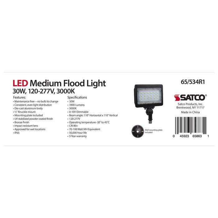 SATCO/NUVO LED Medium Flood Light 30W 3000K 3404Lm 120V 80 CRI Bronze Dimmable (65-534R1)