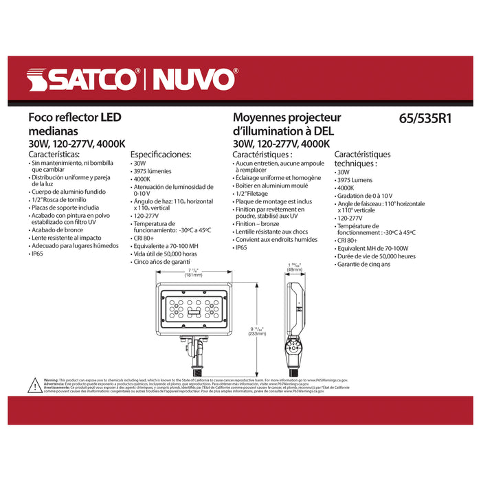 SATCO/NUVO LED Medium Flood Light 30W 4000K 3427Lm 120V 80 CRI Bronze Dimmable (65-535R1)