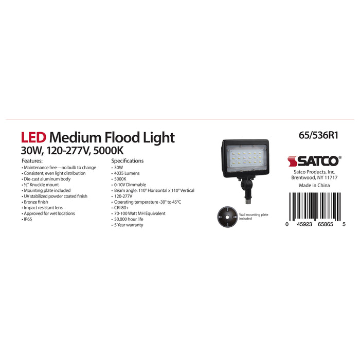 SATCO/NUVO LED Medium Flood Light 30W 5000K 3432Lm 120V 80 CRI Bronze Dimmable (65-536R1)