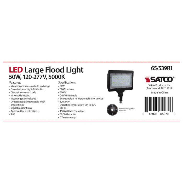 SATCO/NUVO LED Large Flood Light 50W 5000K 5793Lm 120V 80 CRI Bronze Dimmable (65-539R1)