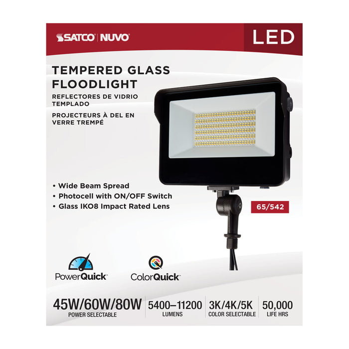 SATCO/NUVO LED Tempered Glass Flood Light With Bypassable Photocell Wattage/CCT Selectable 45W/60W/80W 3000K/4000K/5000K Colorquick/Powerquick Technology Bronze(65-542)