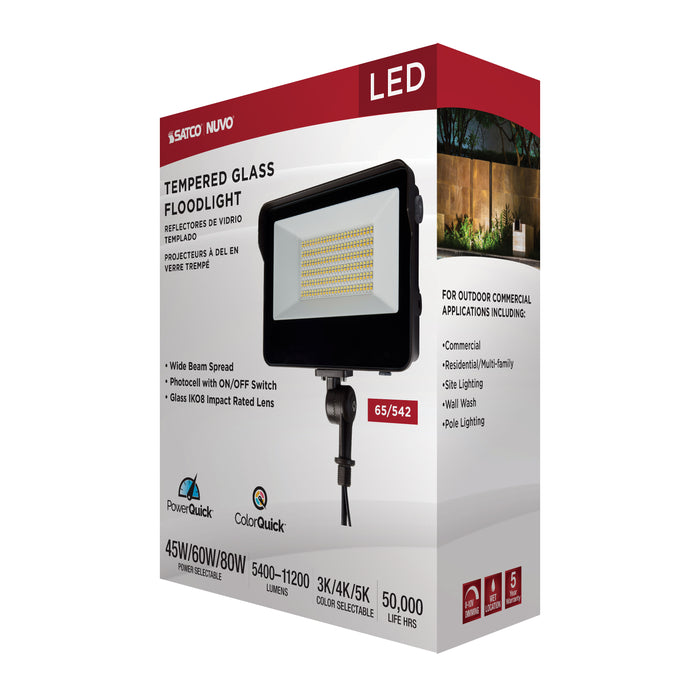 SATCO/NUVO LED Tempered Glass Flood Light With Bypassable Photocell Wattage/CCT Selectable 45W/60W/80W 3000K/4000K/5000K Colorquick/Powerquick Technology Bronze(65-542)